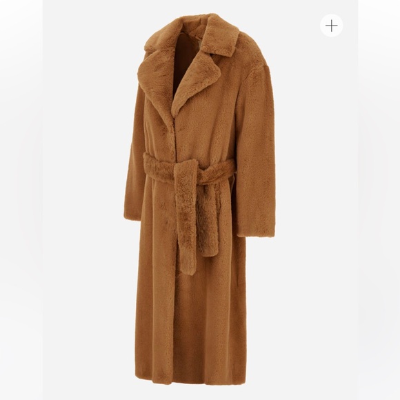 New!!! Camel brown faux fur coat with belt & side pockets - Picture 5 of 5